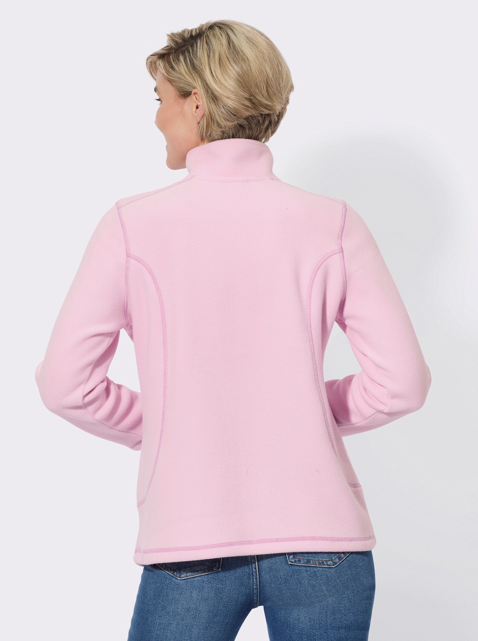 Fleeceshirt mit kontrastfarbigen Ziernähten - rosé