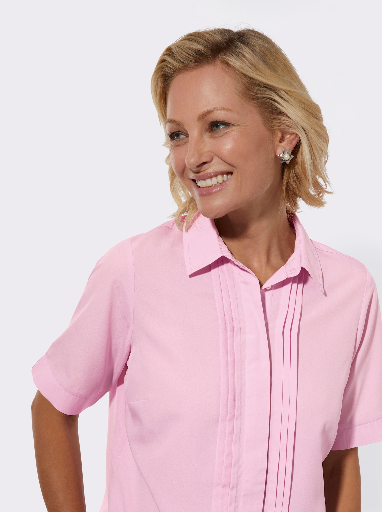 Kurzarmbluse mit Biesenverzierung - rosé