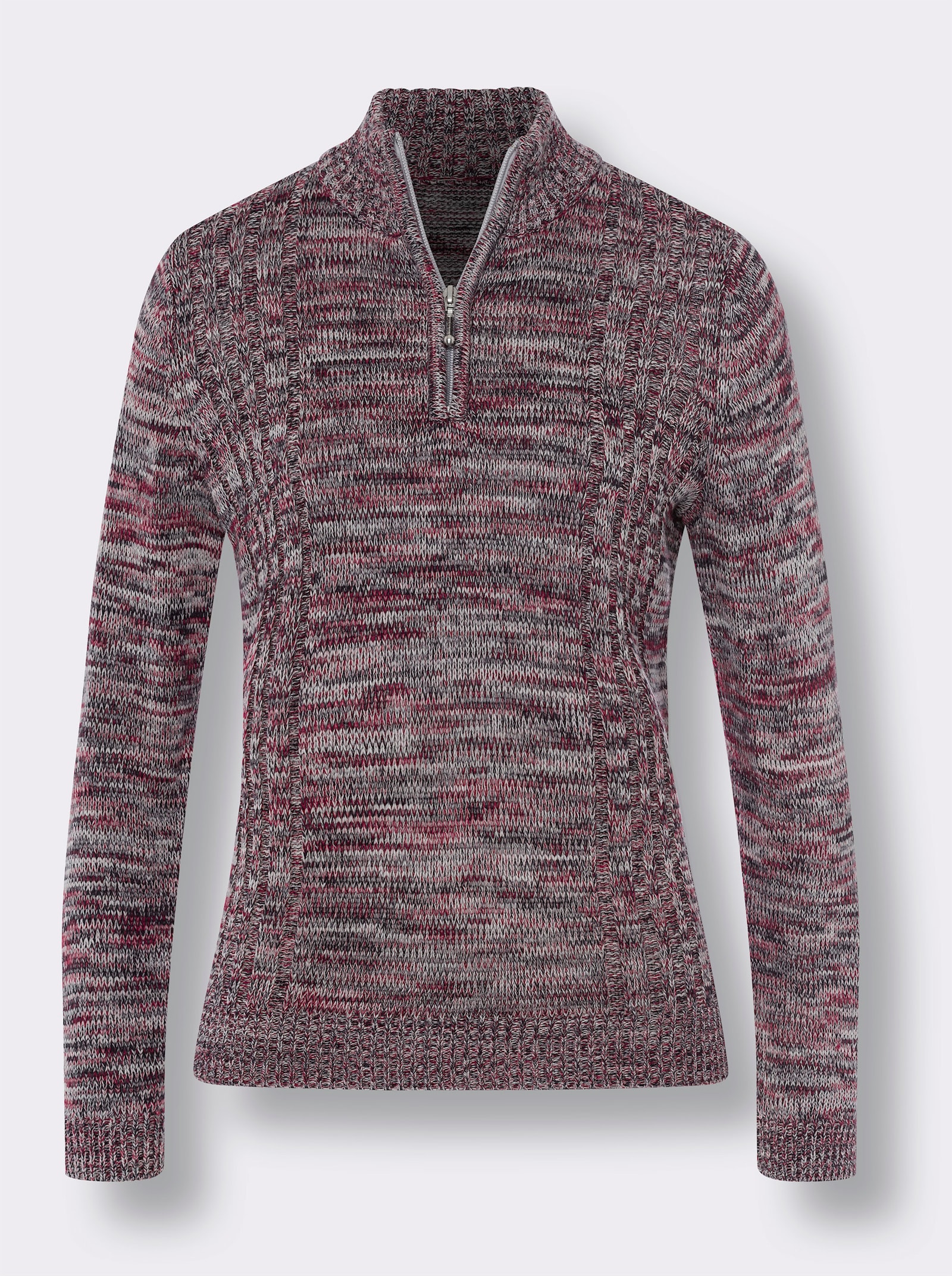 Langarm-Pullover aus Melange-Strick - hellgrau-meliert