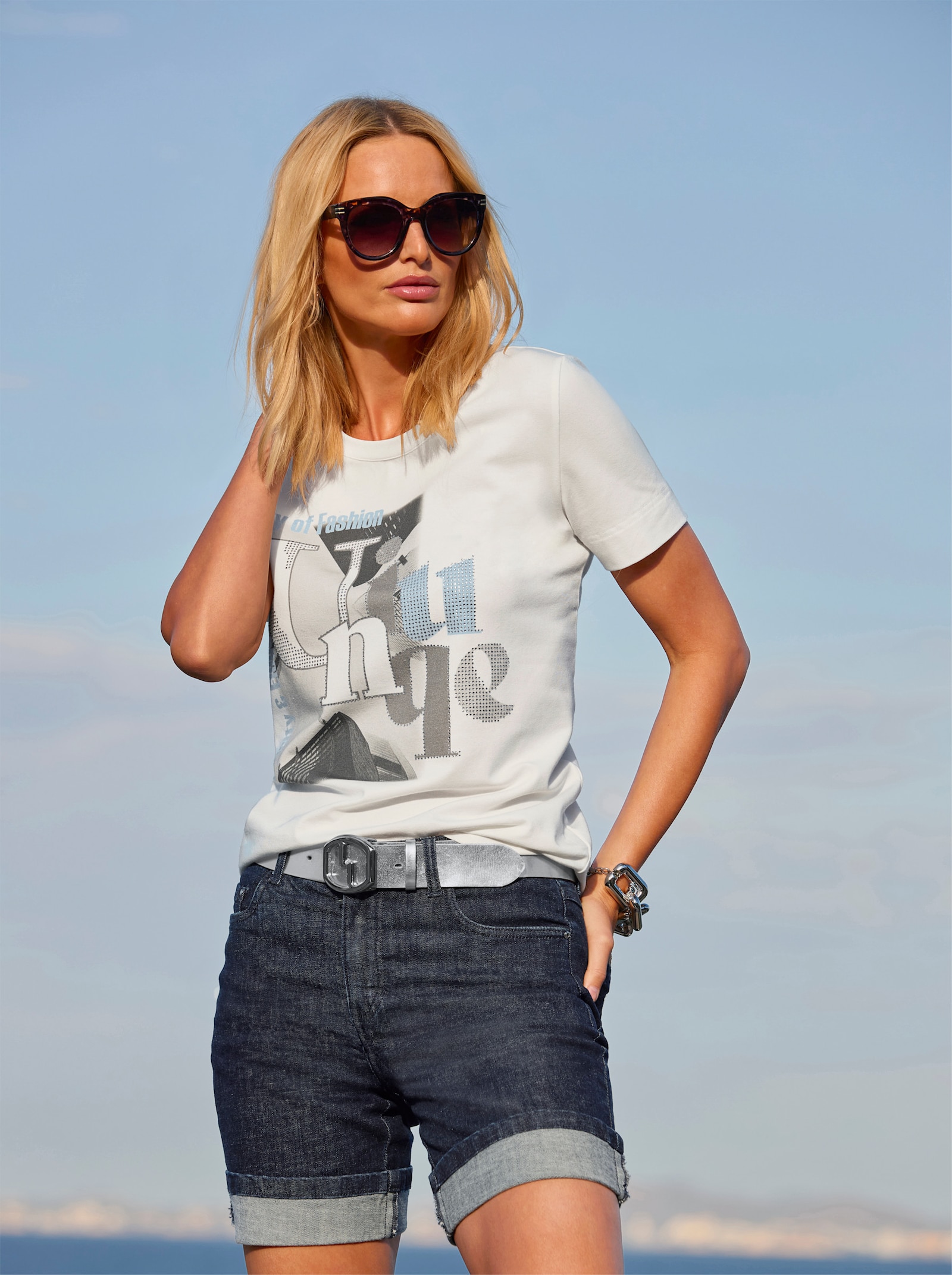 heine Rundhalsshirt mit Lettering-Motiv - ecru