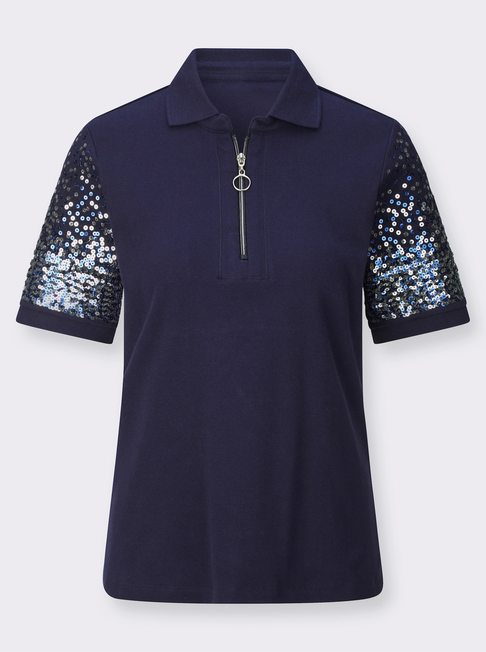 Poloshirt mit Pailletten-Dekor - marine