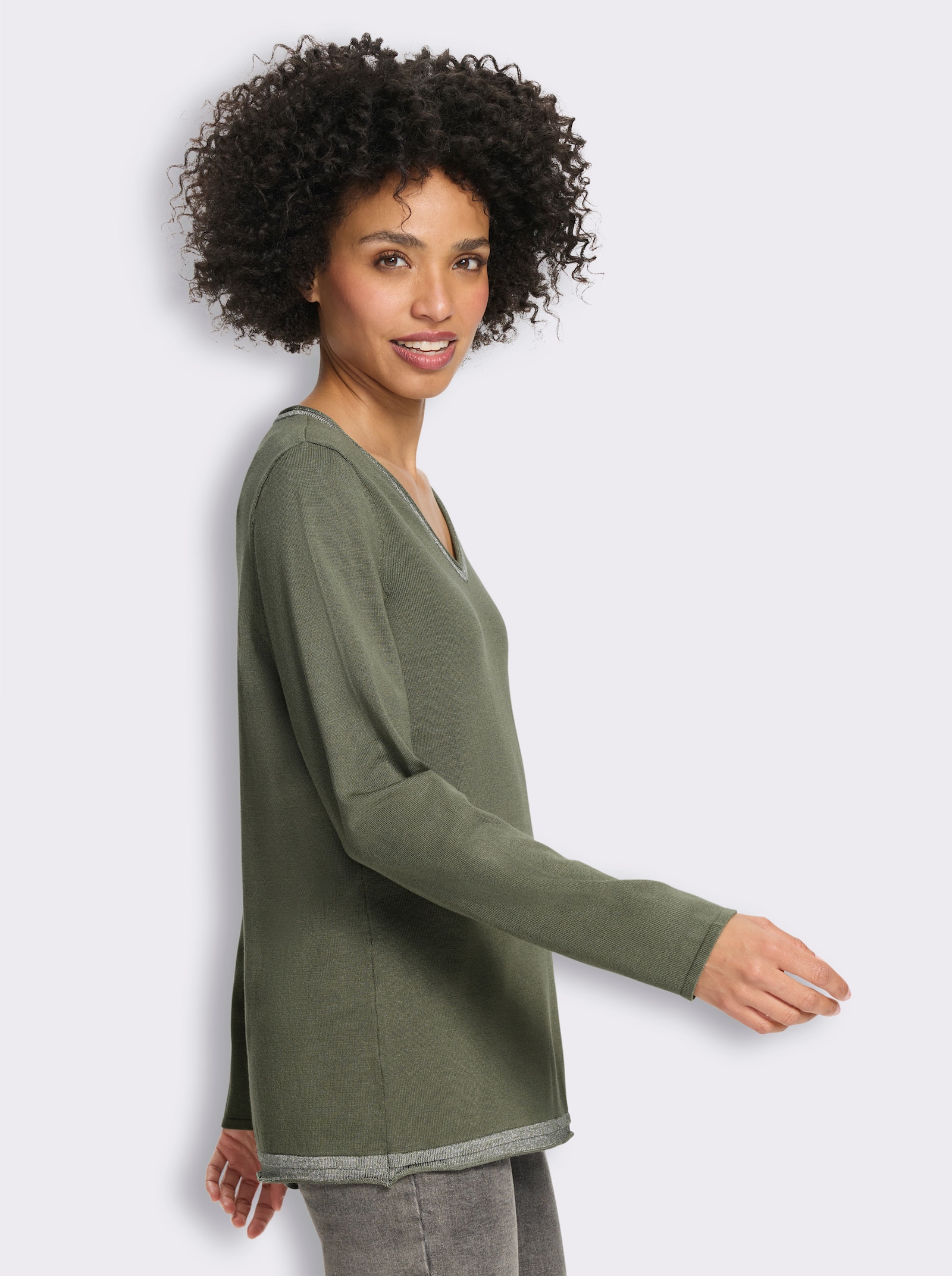 heine Pullover mit Glanz-Effekten - khaki