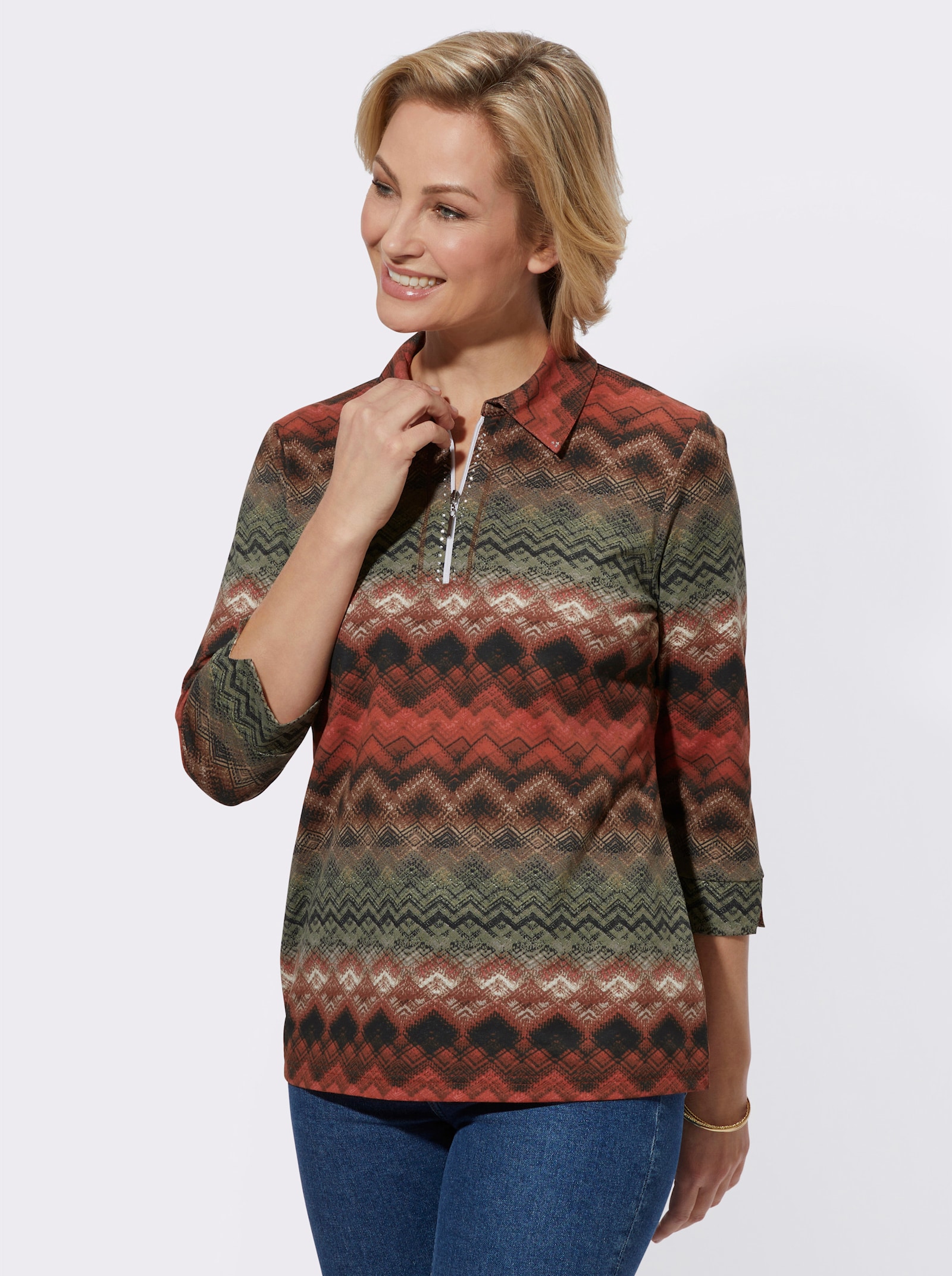 Poloshirt im Zick-Zack-Muster - terra-khaki-bedruckt