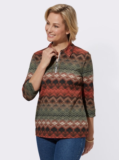Poloshirt im Zick-Zack-Muster - terra-khaki-bedruckt