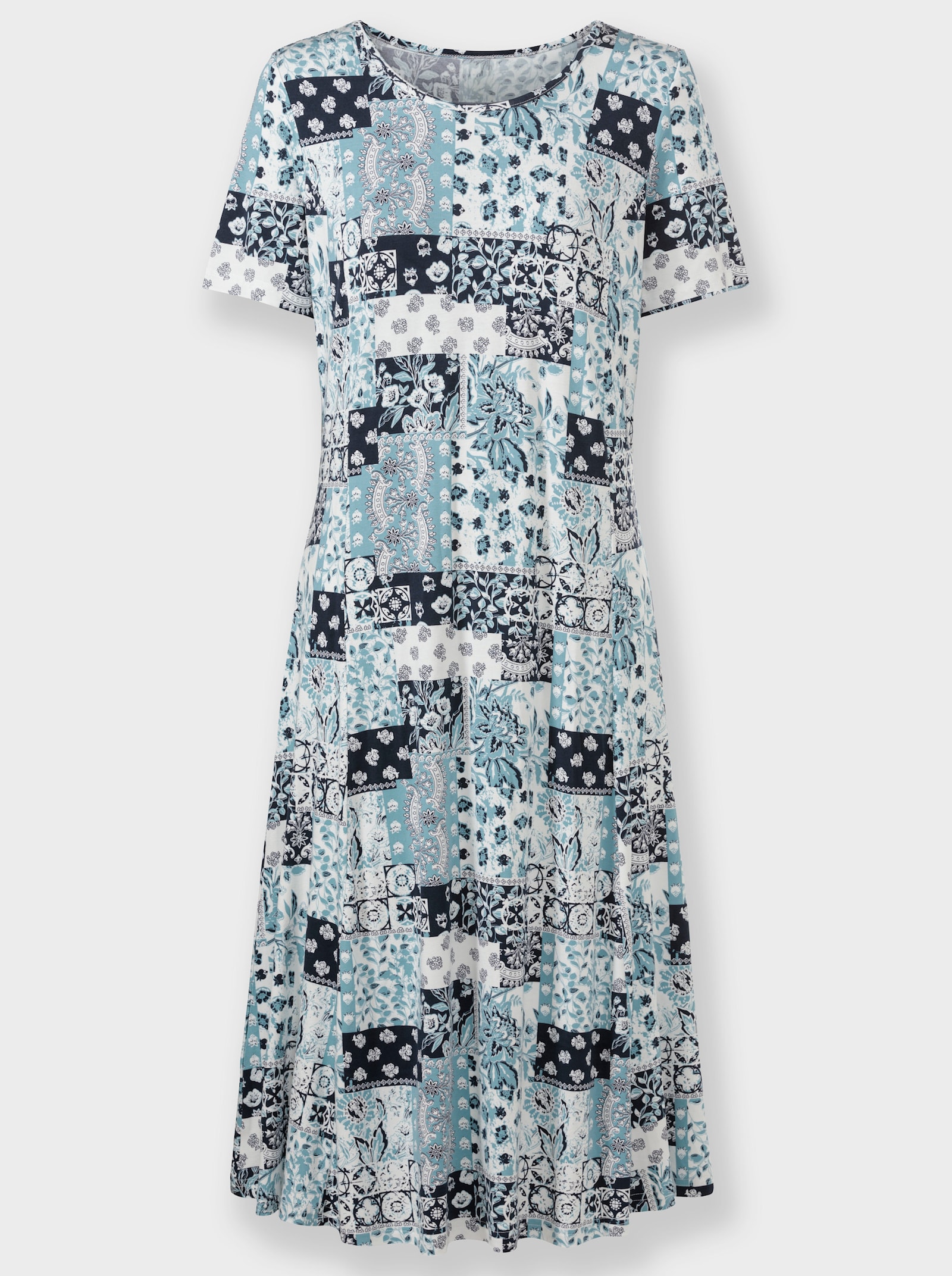 Jerseykleid mit Karree-Ausschnitt - marine-ozean-bedruckt