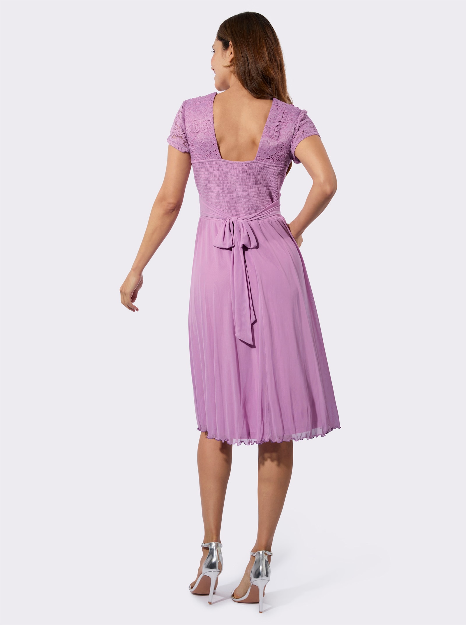 Kanten jurk met delen van mesh - orchidee