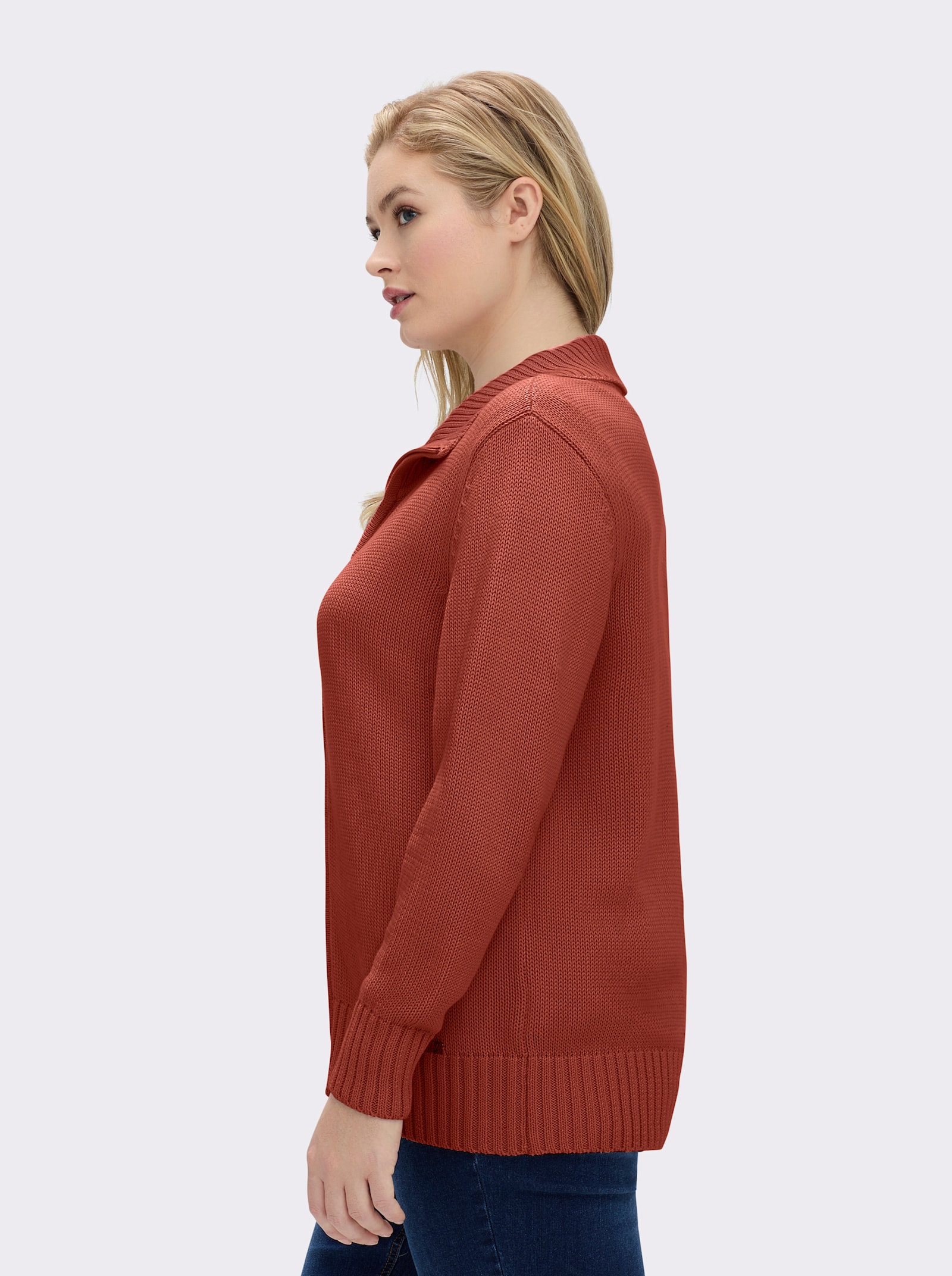 Strickjacke mit 2-Wege-Reißverschluss - rostrot