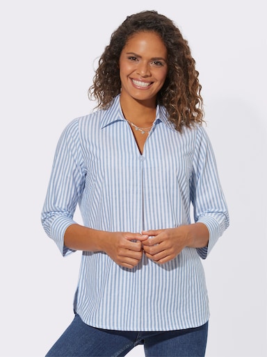 Gestreifte Bluse mit V-Ausschnitt - bleu-weiß-gestreift