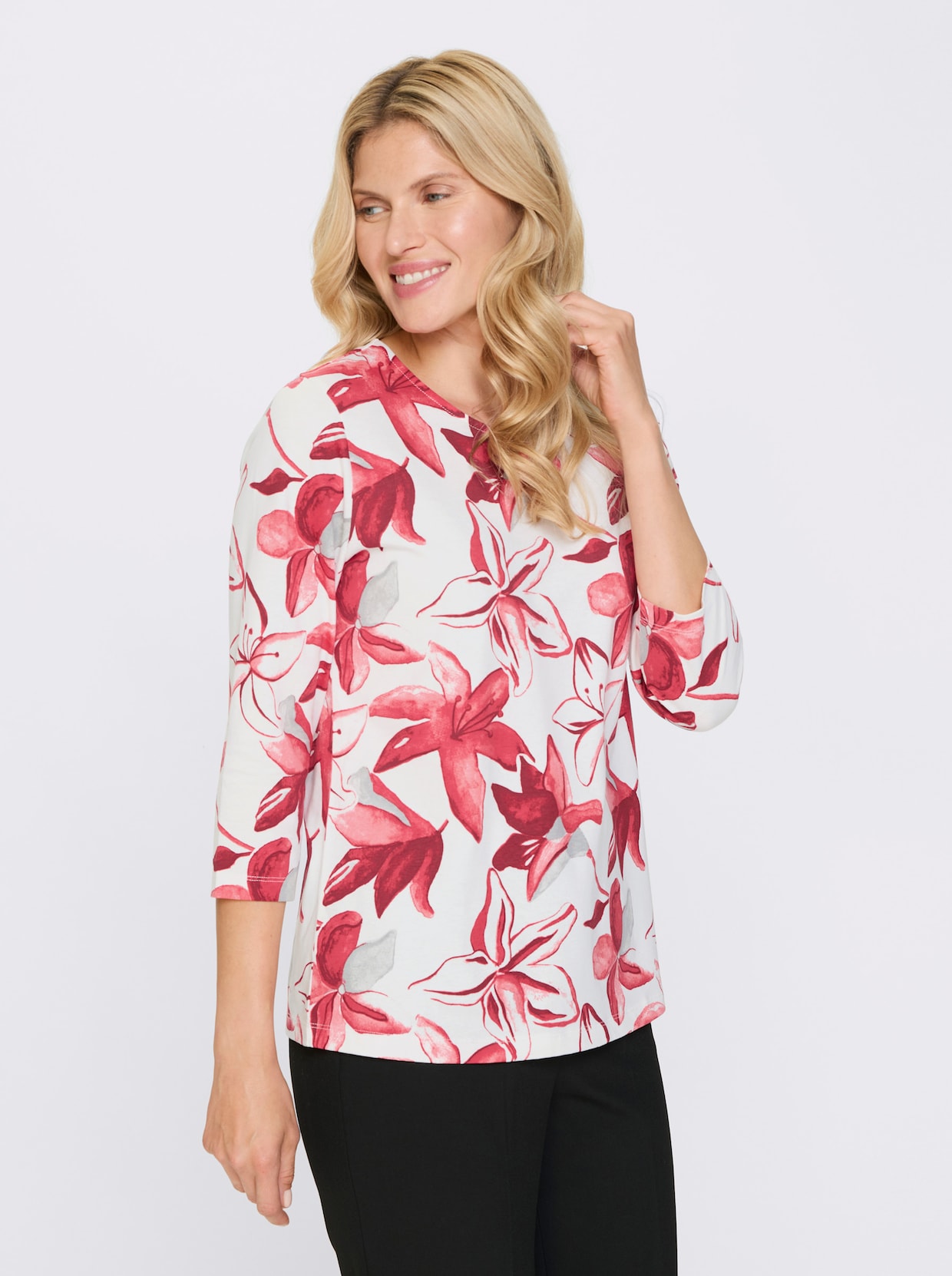 3/4-Arm-Shirt - ecru-rot-bedruckt