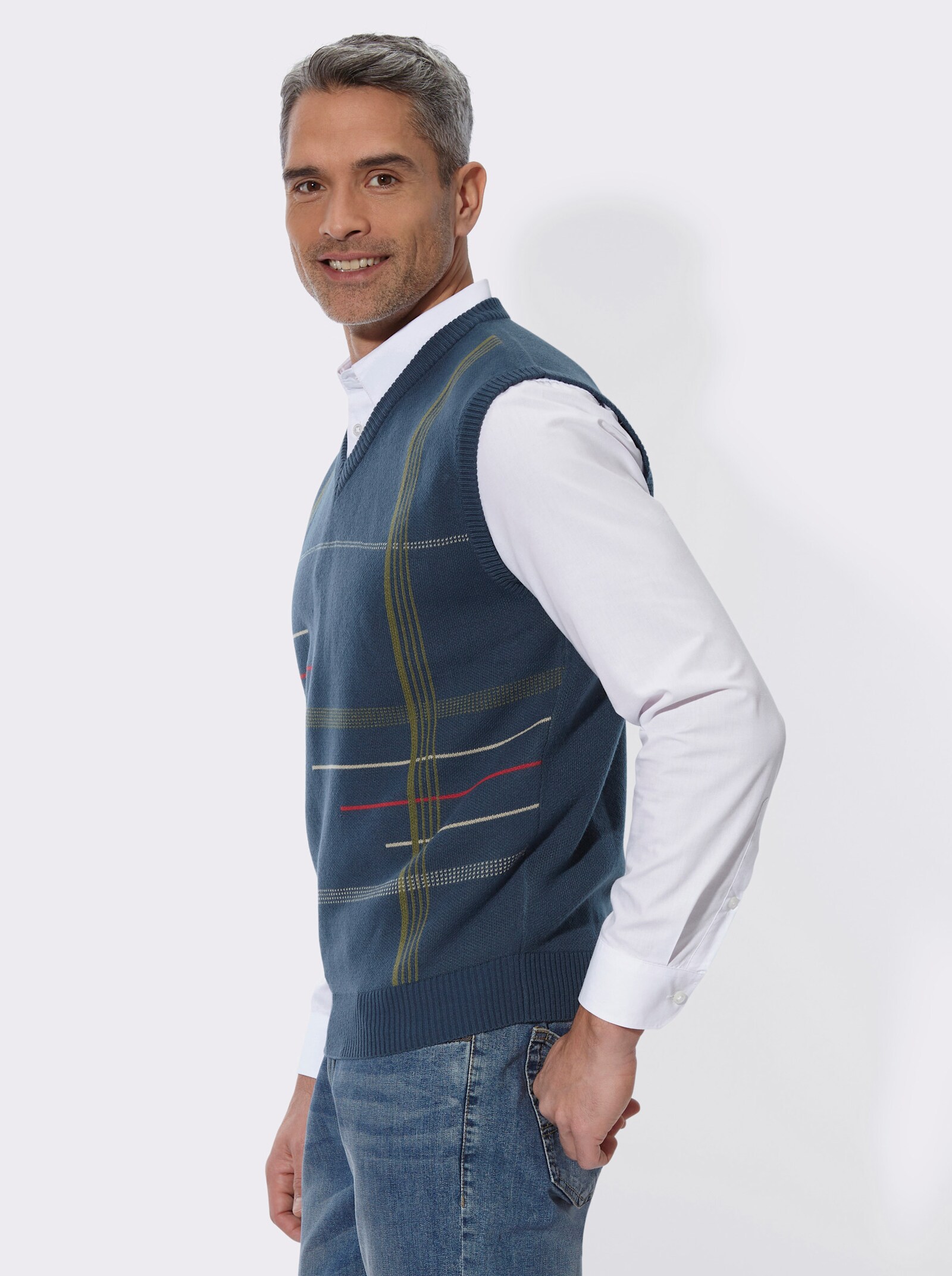 Pullunder mit grafischem Strickmuster - dunkelblau-gemustert