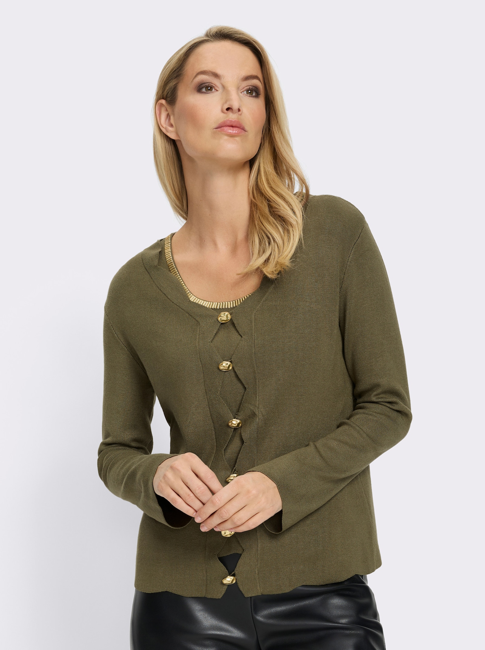 heine Twin-Set mit Wellenkanten - oliv