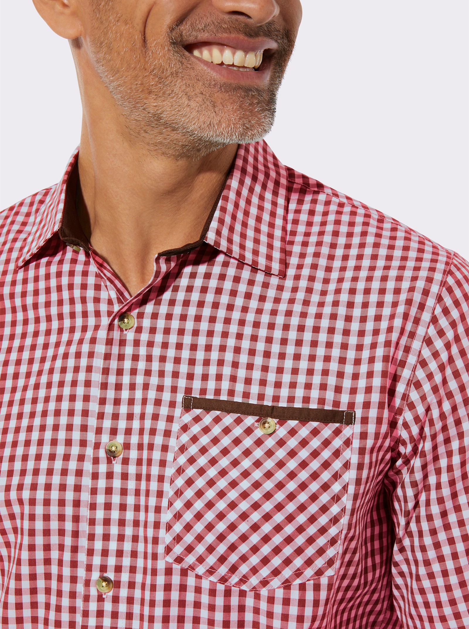 Karohemd mit Knöpfen in Horn-Optik - kirsche-kariert