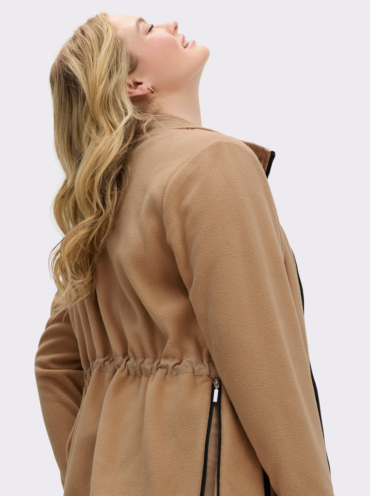 Fleecejacke mit Tunnelzug in der Taille - camel