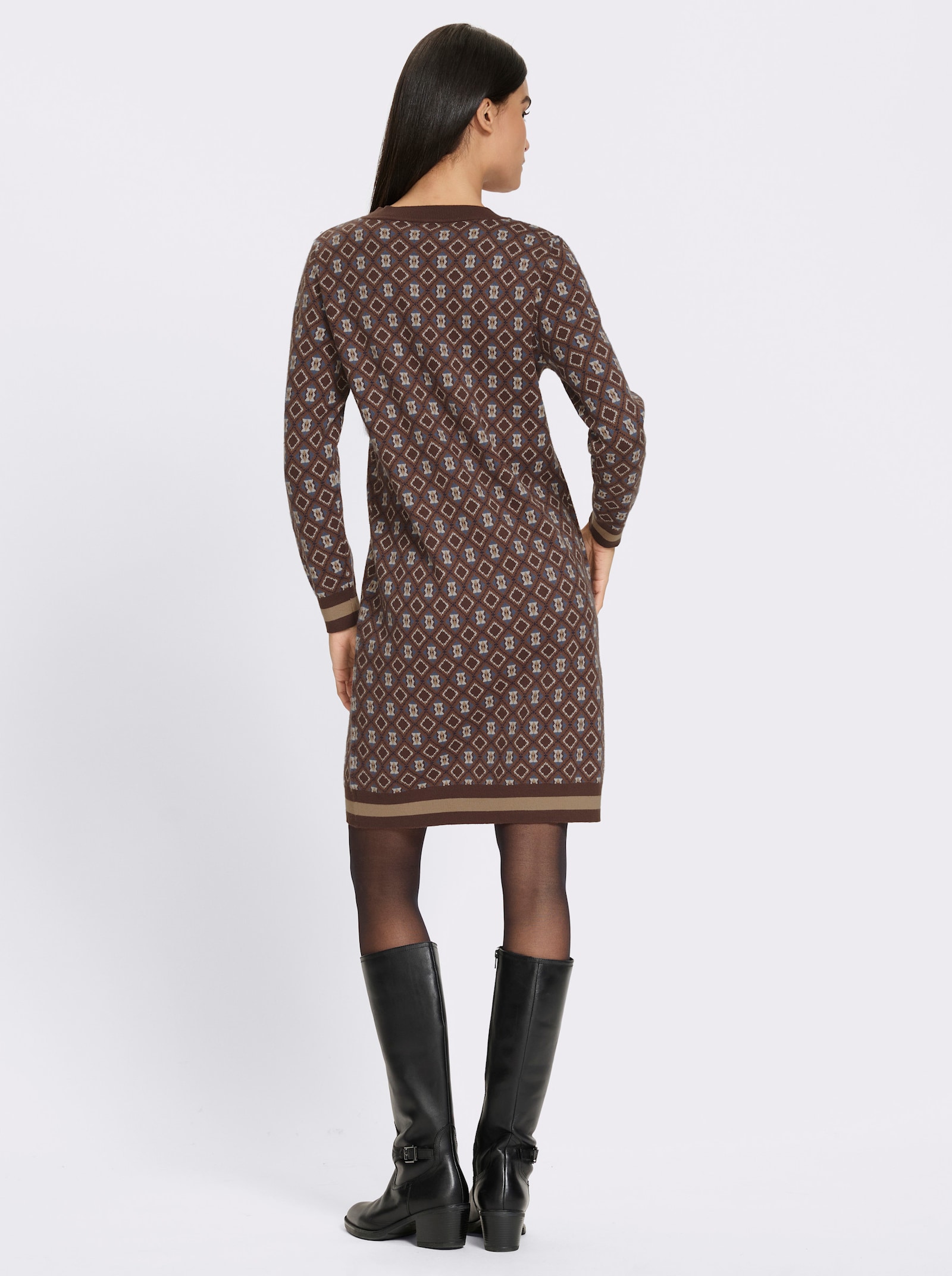 heine Strickkleid Mit Rauten-Dessin - schoko-rauchblau-gemustert