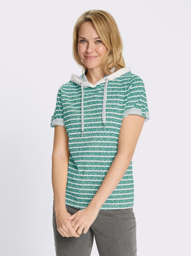 Kapuzenshirt mit kurzen Ärmeln - smaragd-ecru-bedruckt