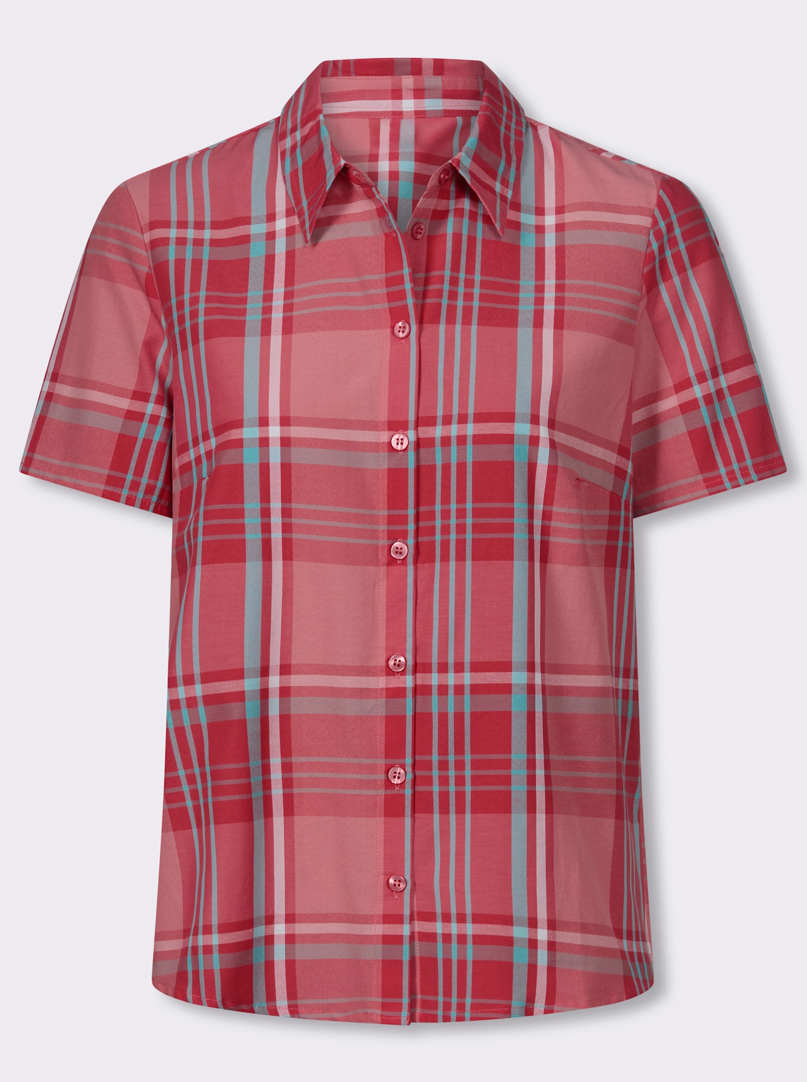 Kurzarm-Bluse - flamingo-ecru-kariert
