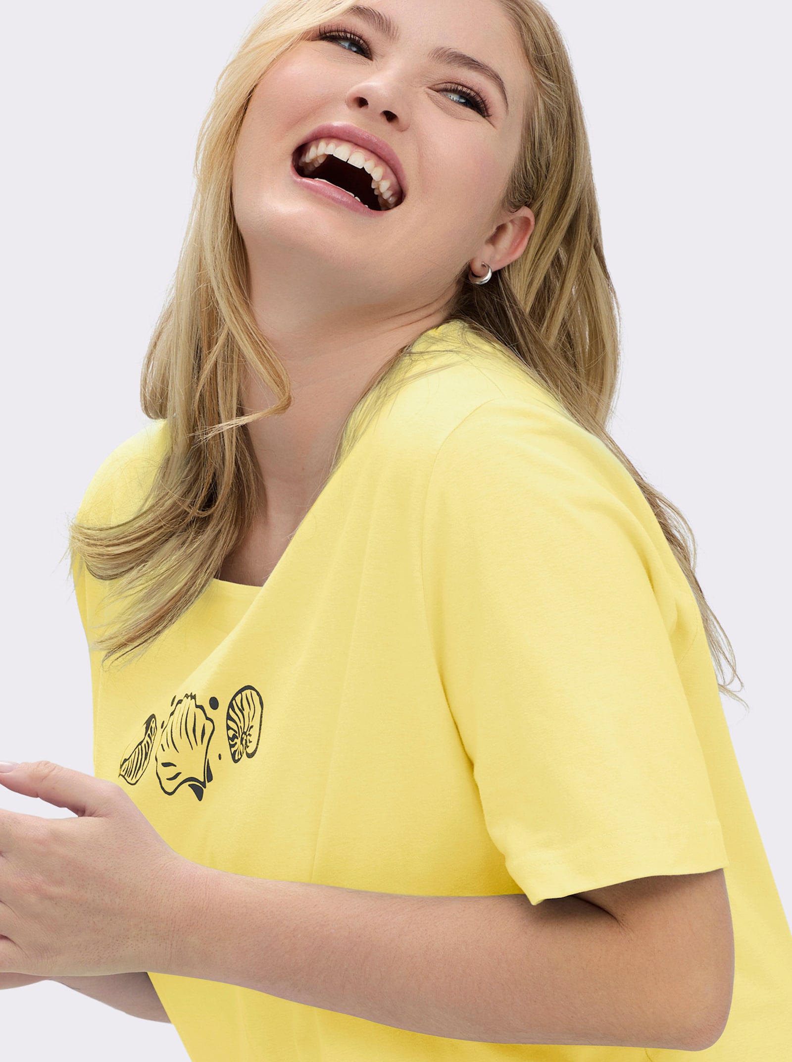 Kurzarmshirt mit Muschel-Druck - zitrone