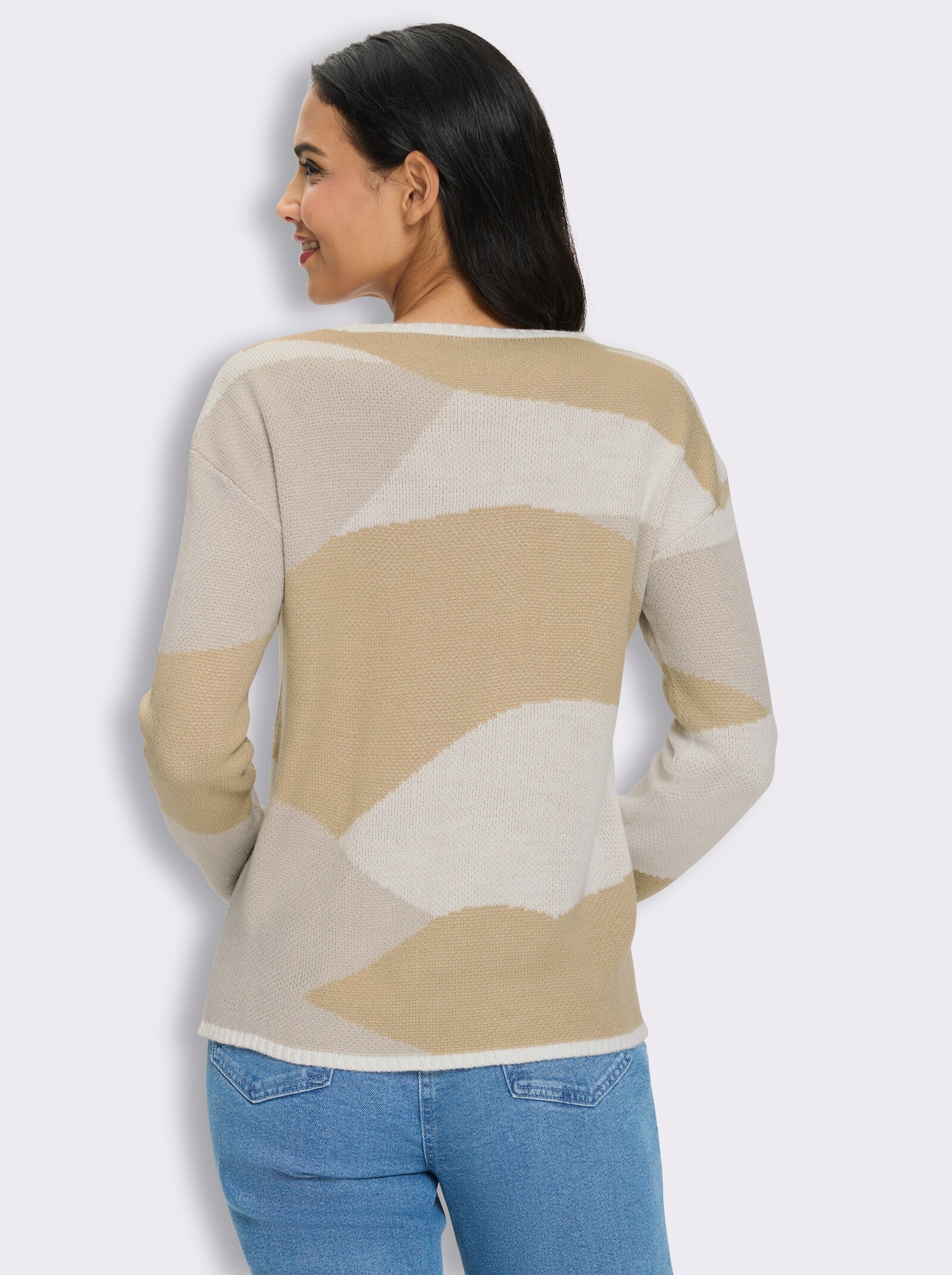 Langarm-Pullover aus Jacquard-Strick - hellgrau-beige-gemustert
