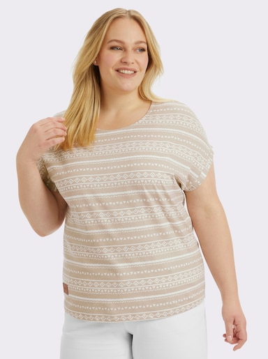 Print-Shirt mit Rundhals-Ausschnitt - beige-ecru-bedruckt