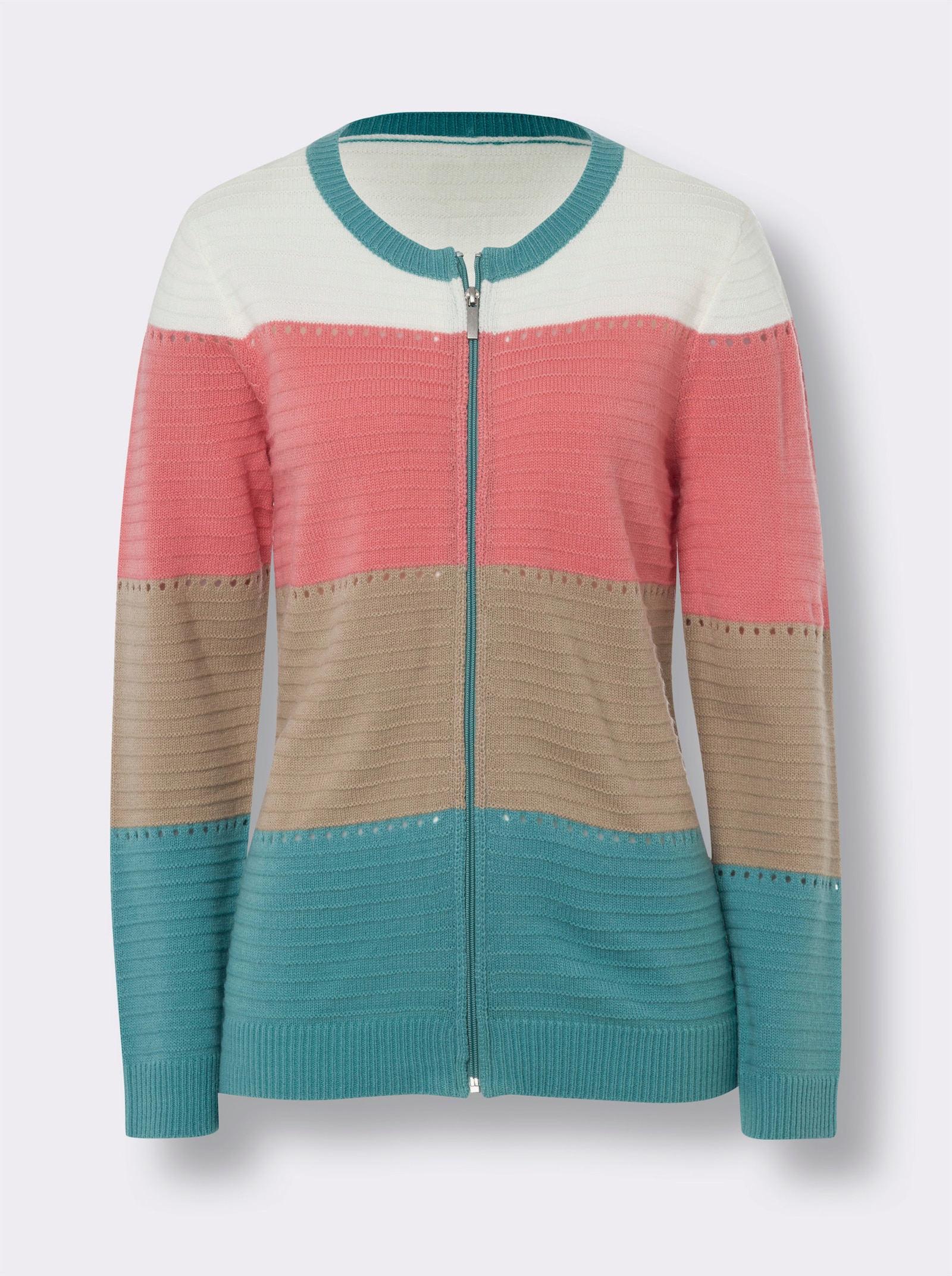 Vest met ajourpatroon - ecru/oceaan gedessineerd