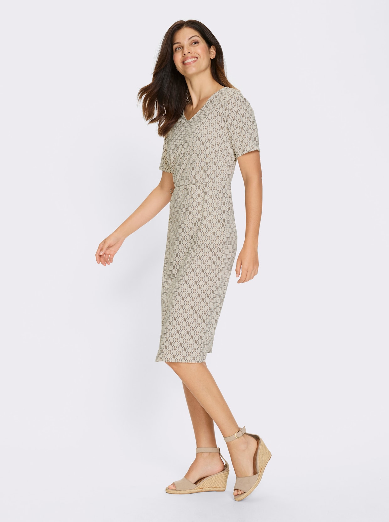 Jerseykleid - sand-dunkeltaupe-bedruckt