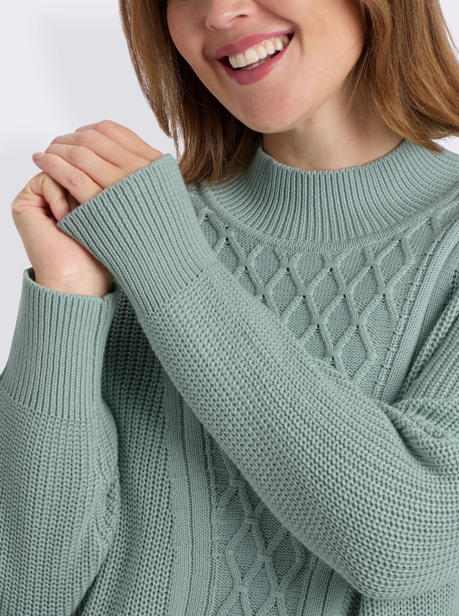 Stehkragenpullover mit Rautenmuster - kalkmint
