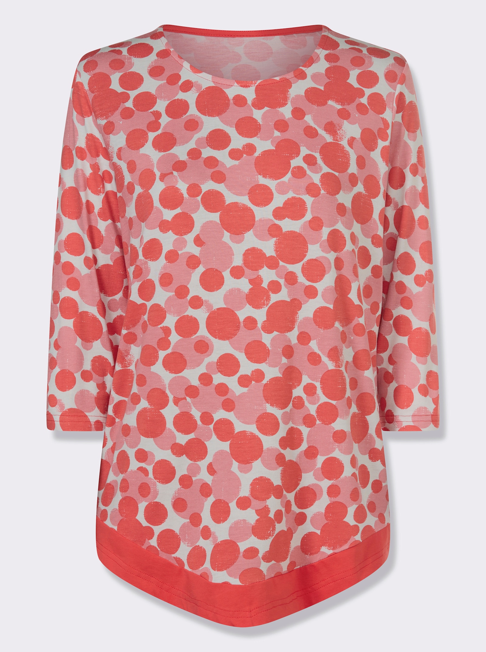Shirt met 3/4-mouwen en spits toelopende zoom - ecru/grapefruit gedessineerd