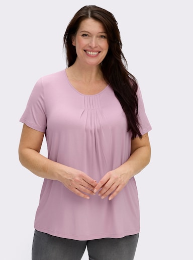 Rundhalsshirt in A-Form mit Falten - rosé