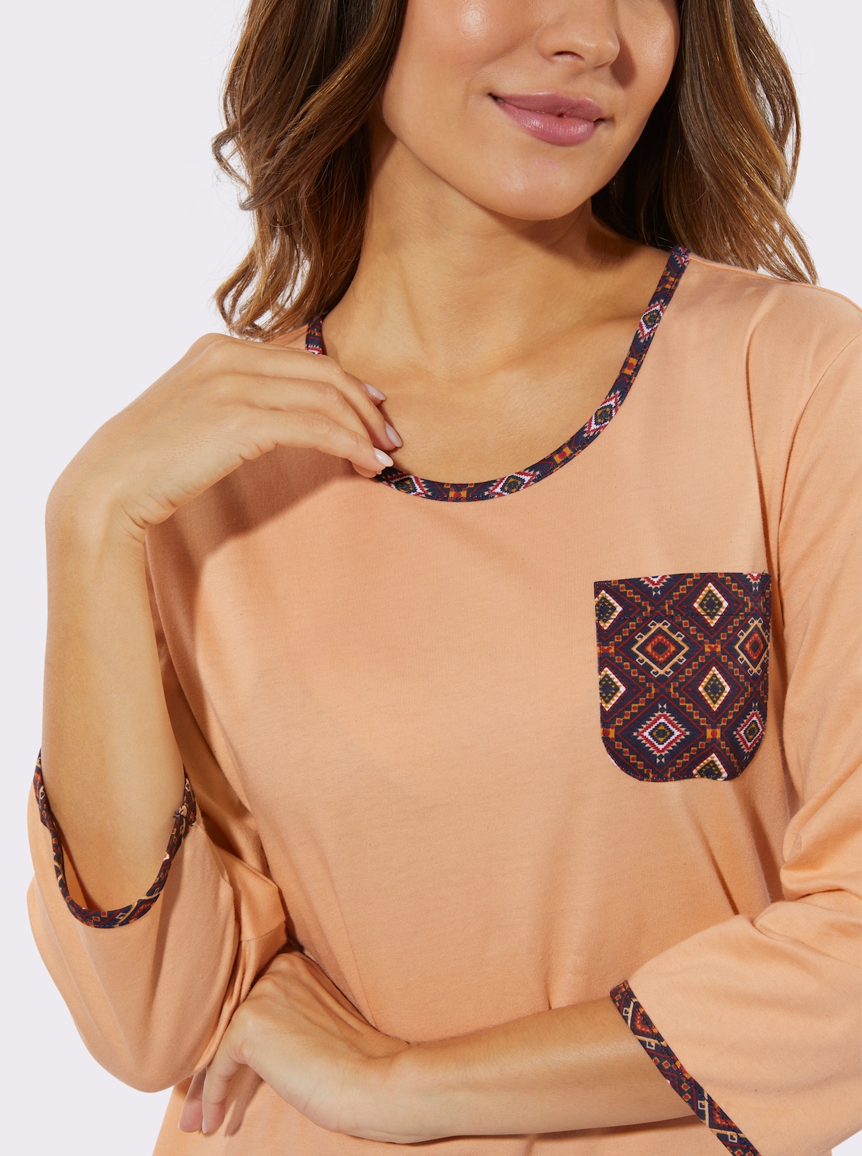 Schlafanzug - apricot-marine-bedruckt