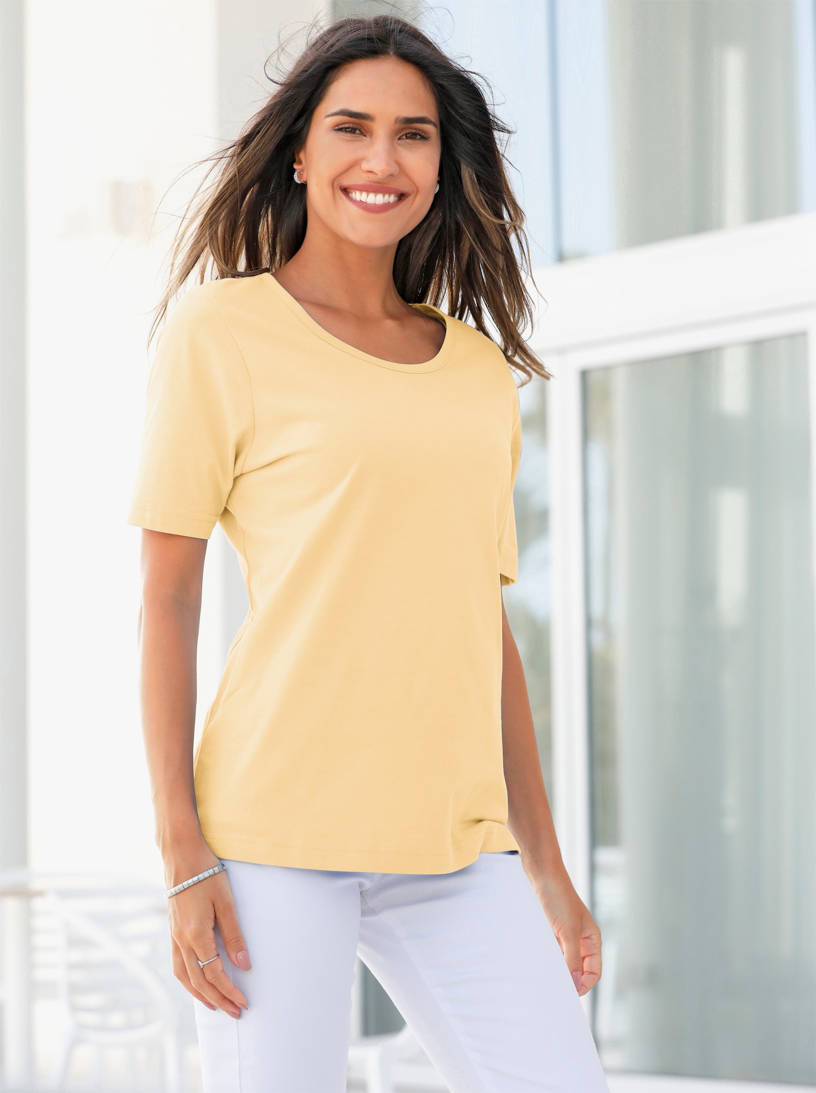 Shirt met korte mouwen in getailleerd model - vanillegeel