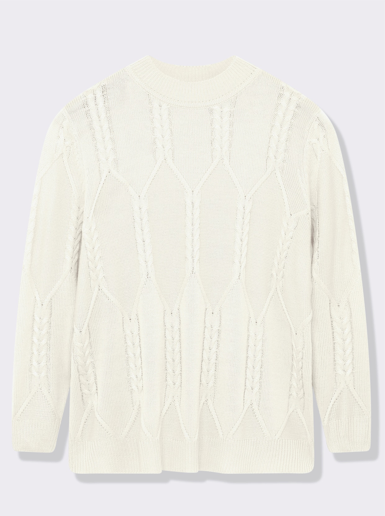 Langarm-Pullover mit Zopfmuster - ecru