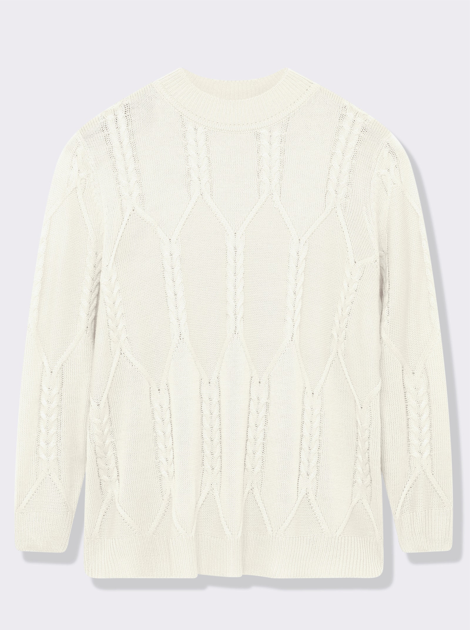 Langarm-Pullover mit Zopfmuster - ecru