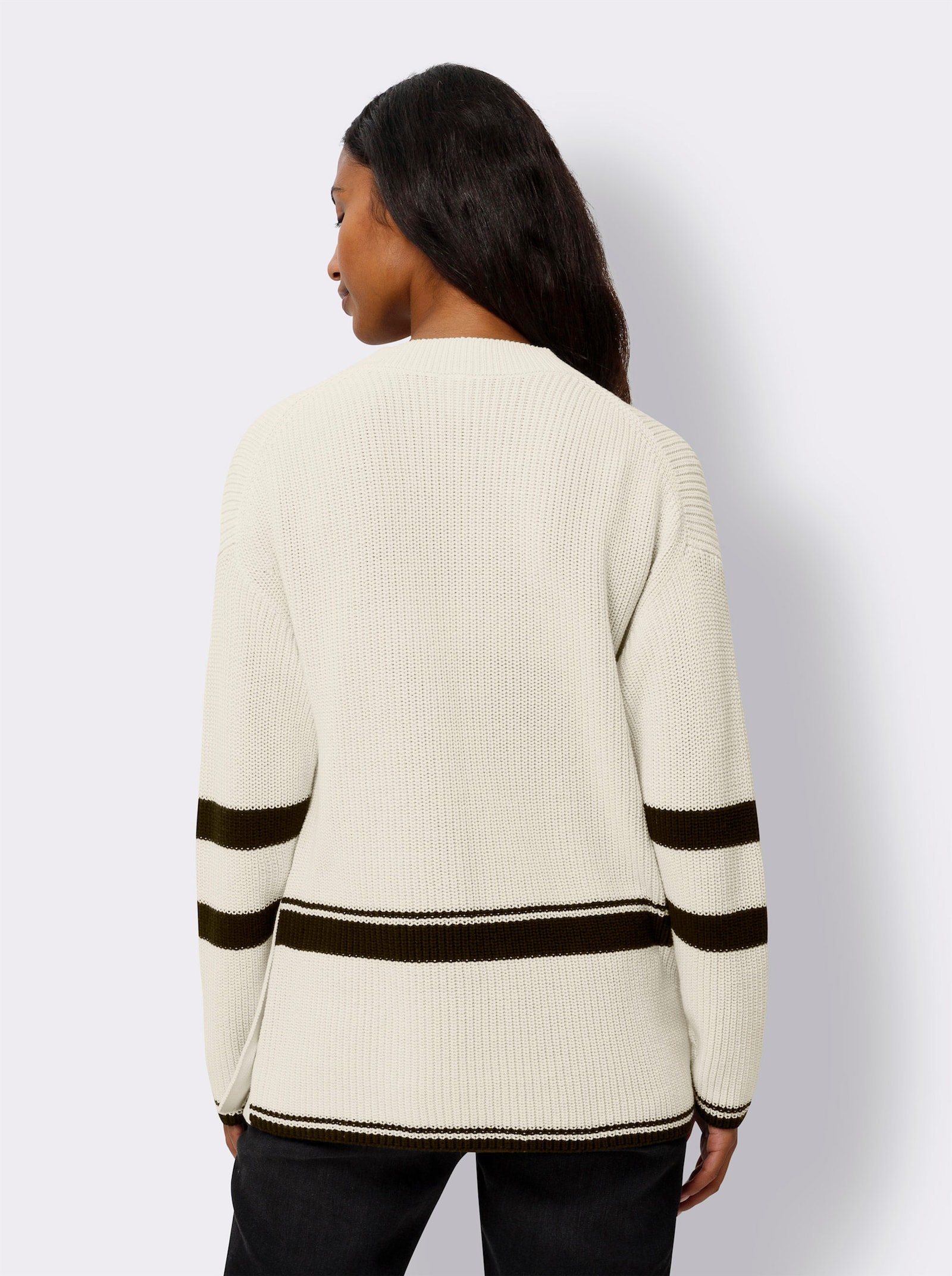 heine Gebreide pullover met zijsplitten met knoop - champagne