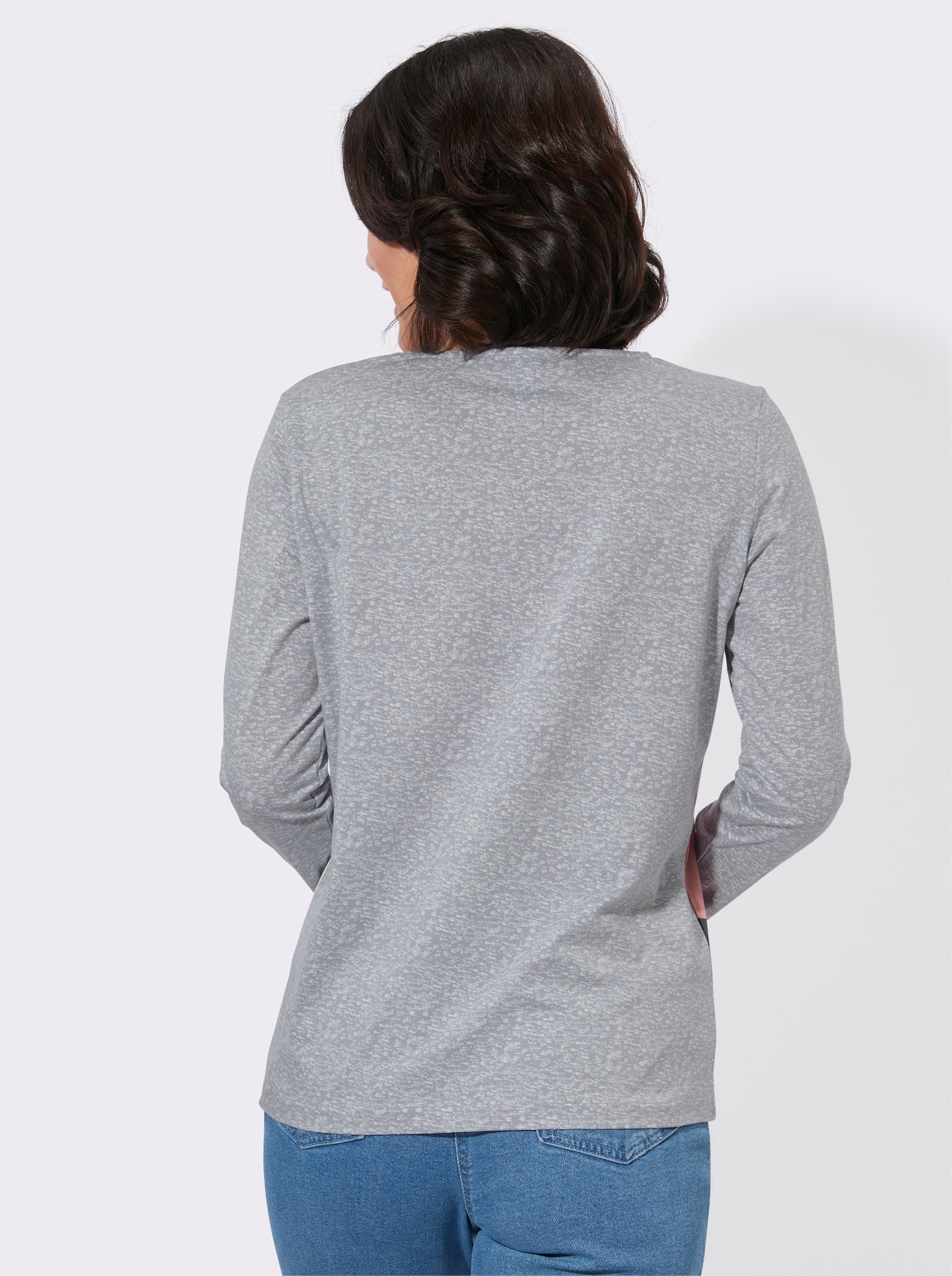 Langarmshirt im Baumwoll-Modal-Mix - steingrau-rosenholz-bedruckt