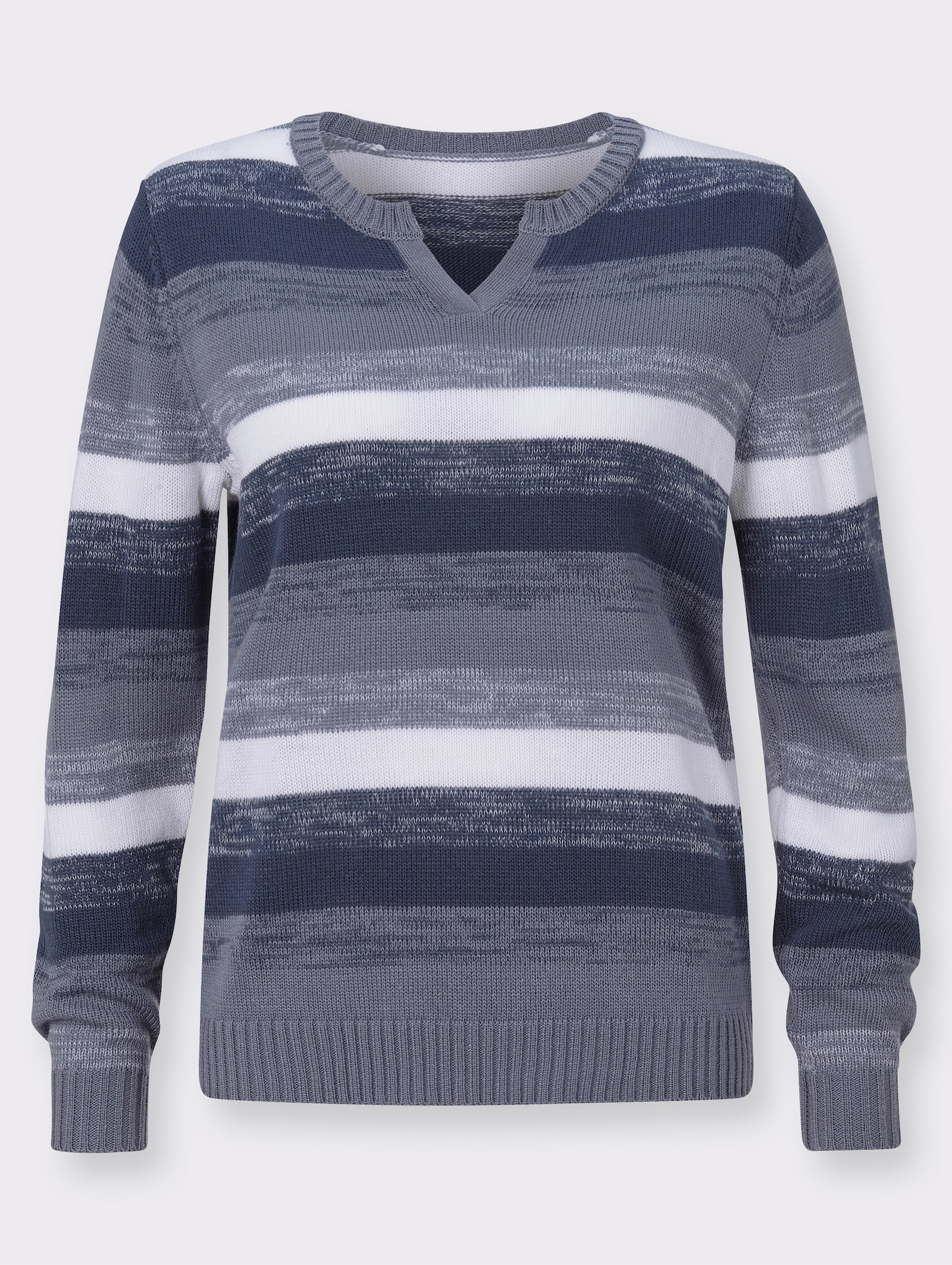Langarm-Pullover im Streifen-Dessin - rauchblau-gemustert