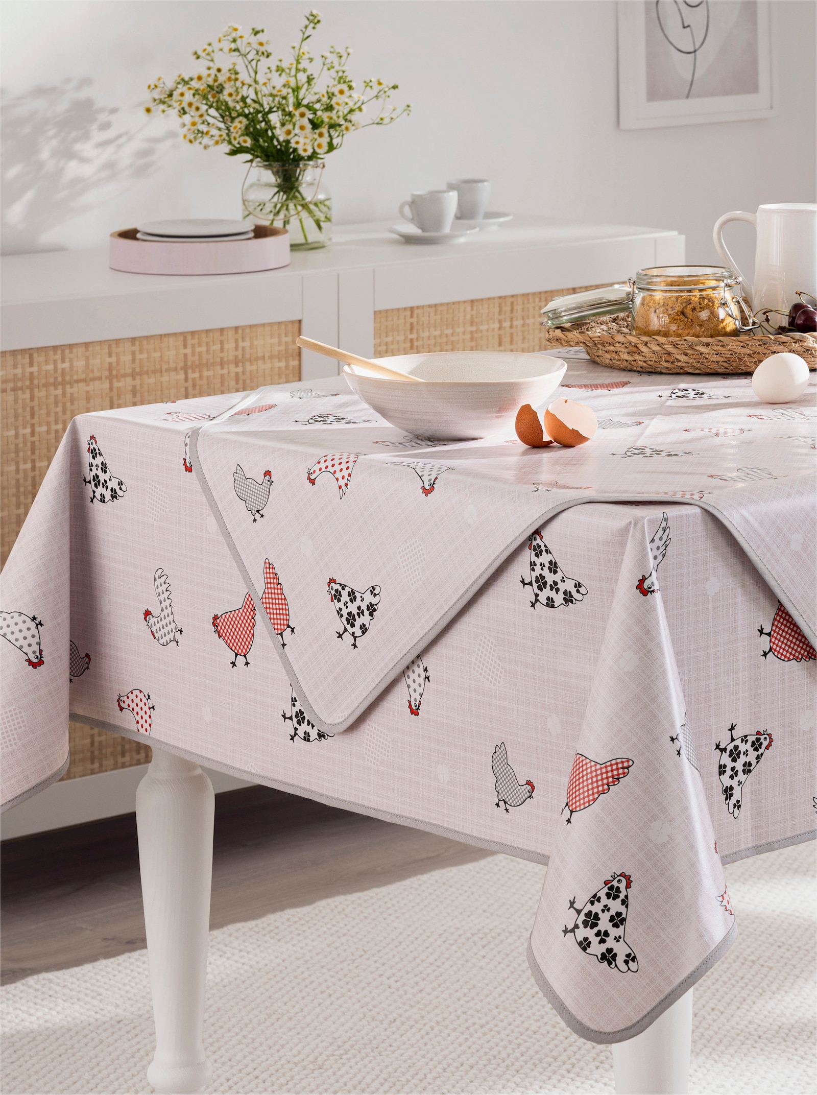 Tischdecke - weiß-schwarz-bedruckt