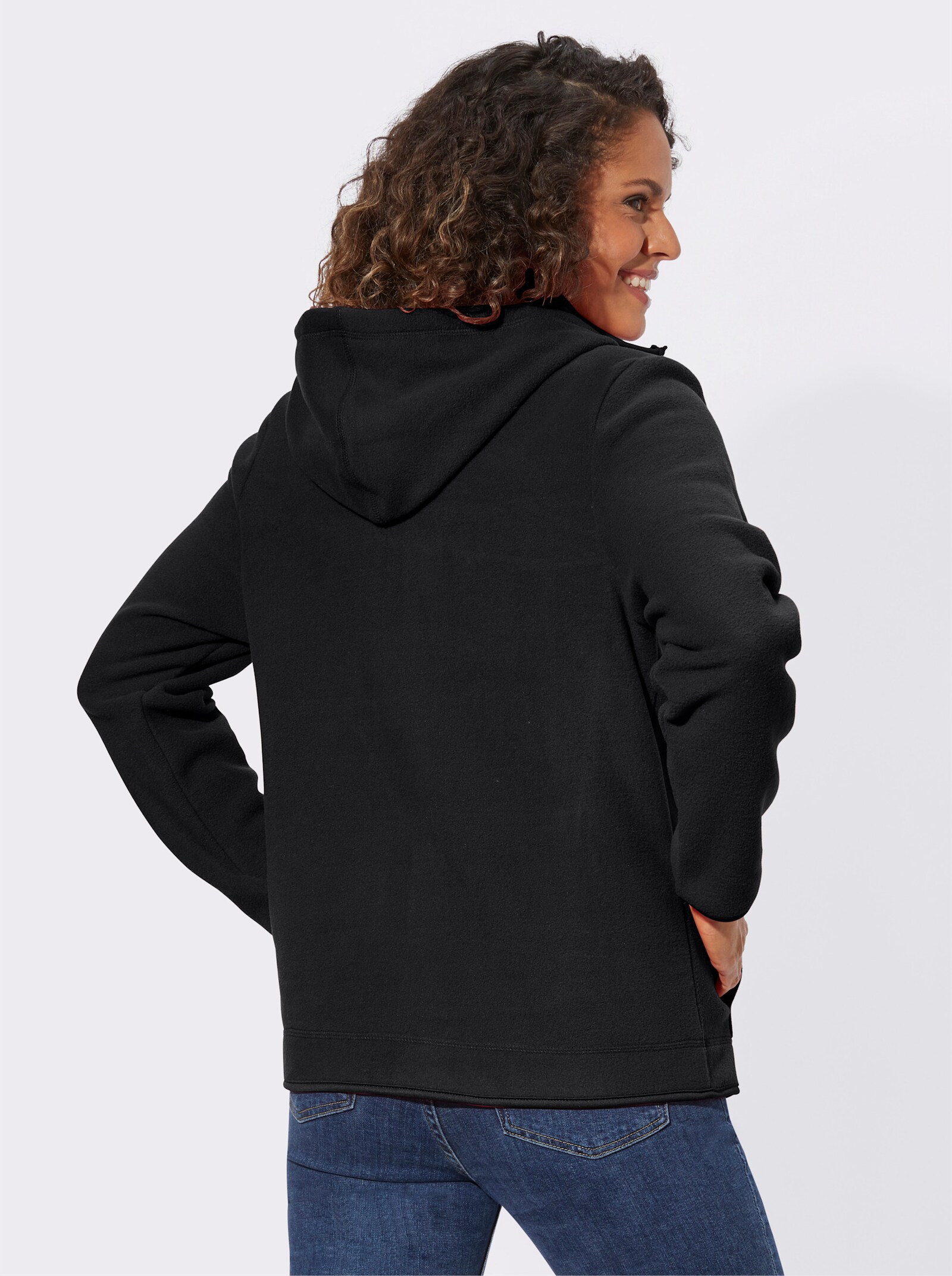 Fleecejack met afneembare capuchon - zwart