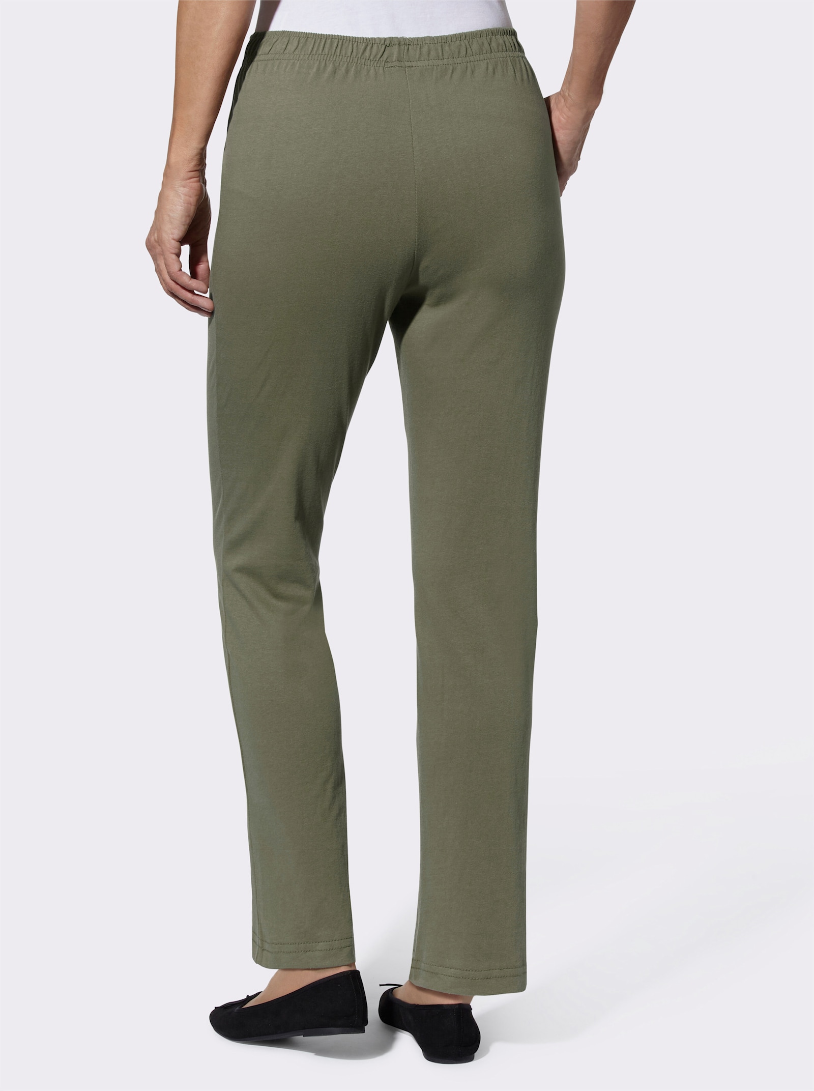 Bekväm byxa med hel resårlinning - khaki + khaki, med tryck