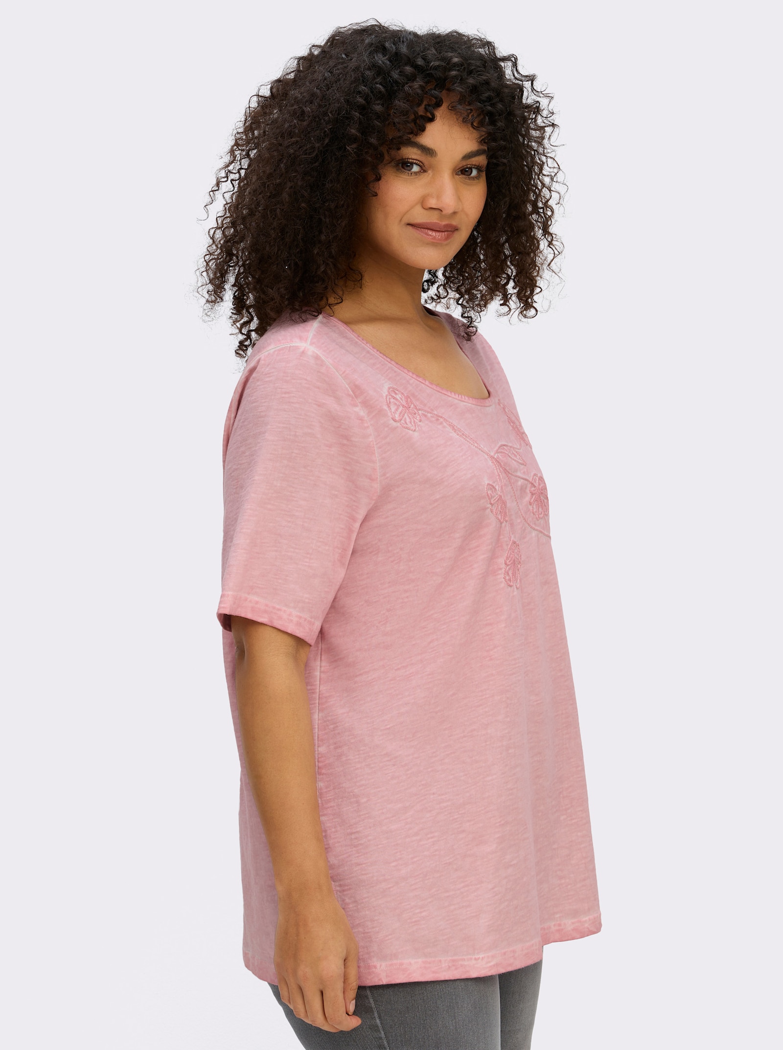 sheego Shirt mit Blumenstickerei - rosenquarz