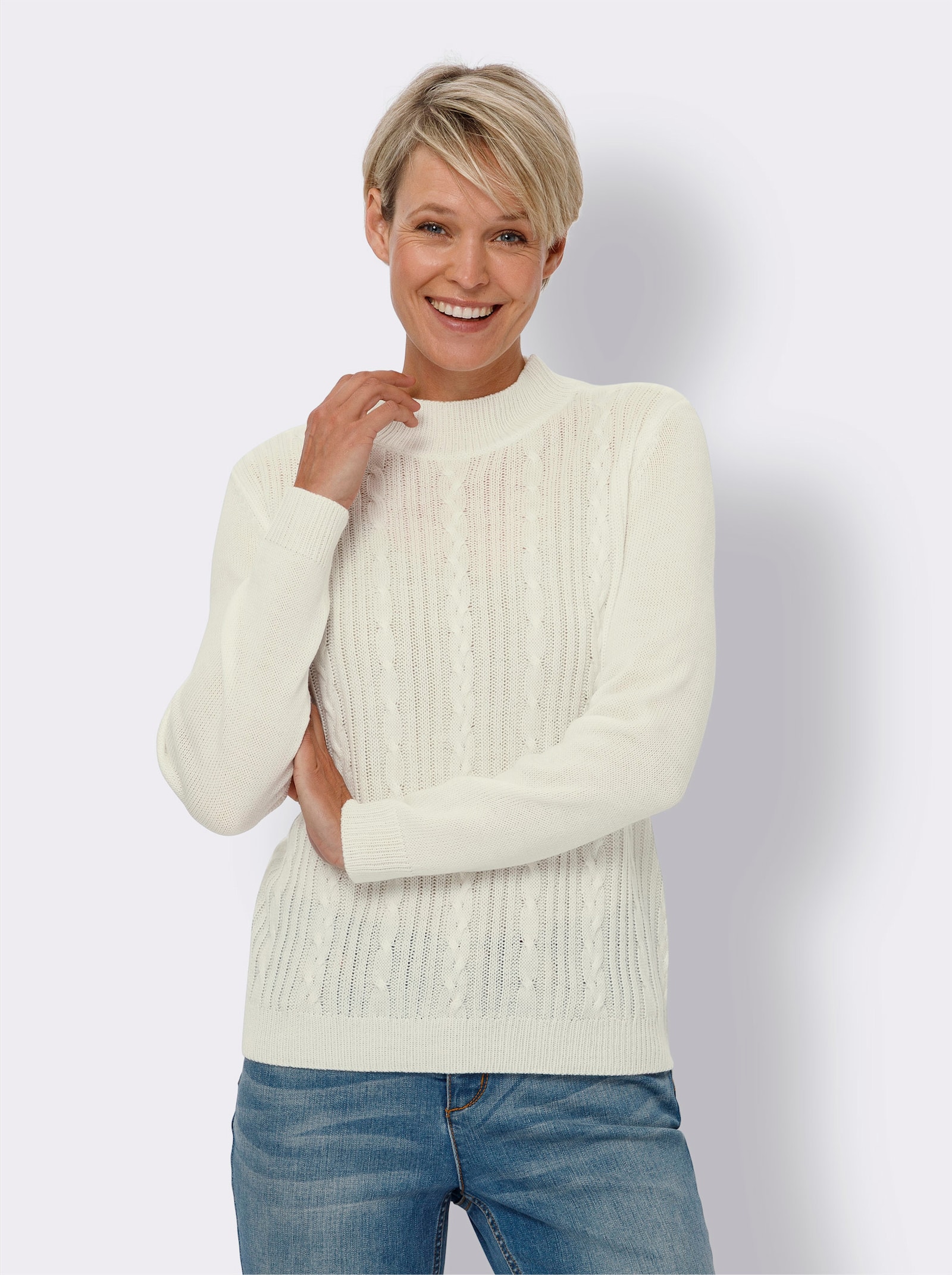 Pullover met lange mouwen en kabelpatroon voor - ecru