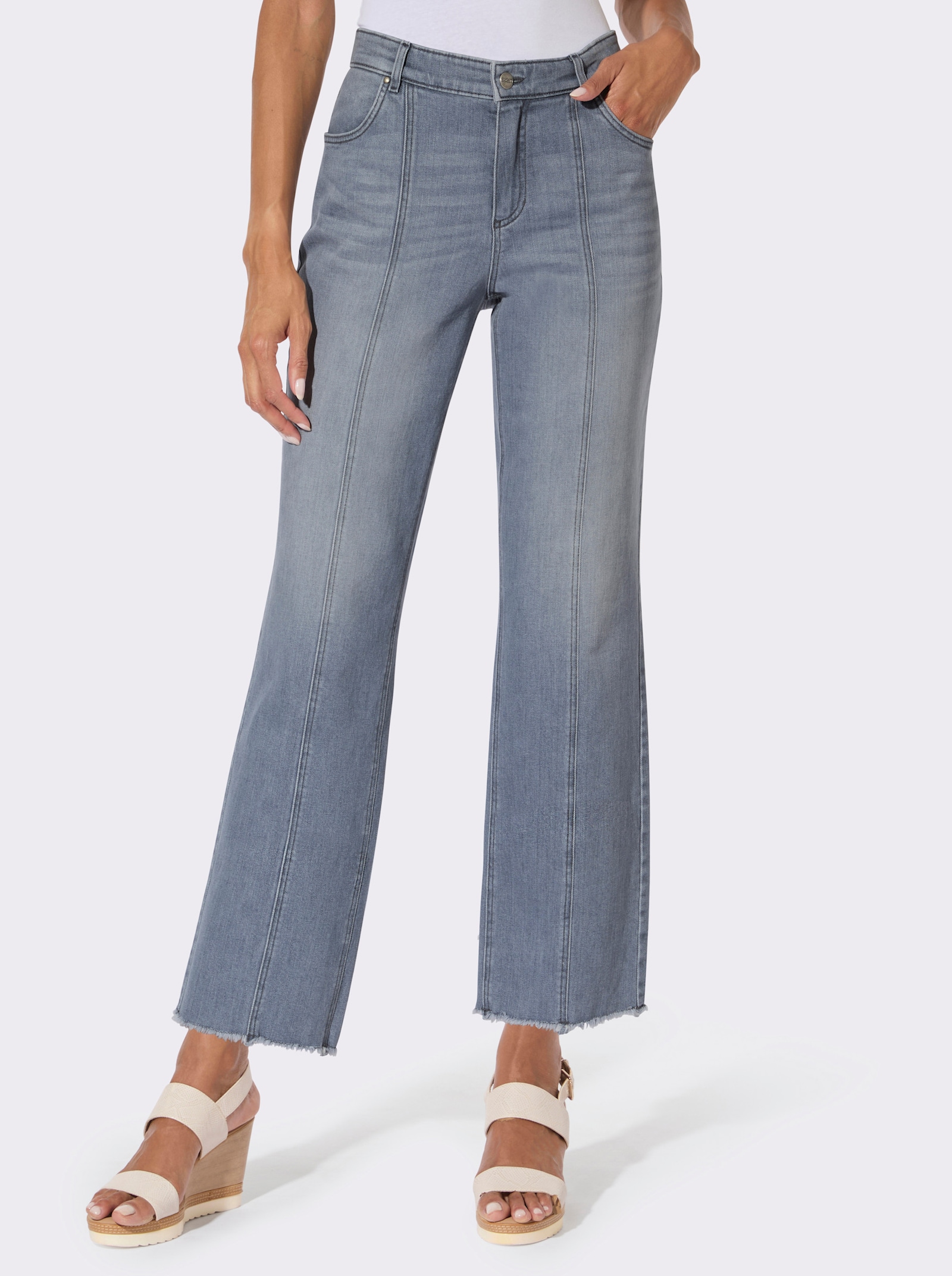 Jeans mit Fransen - grey denim