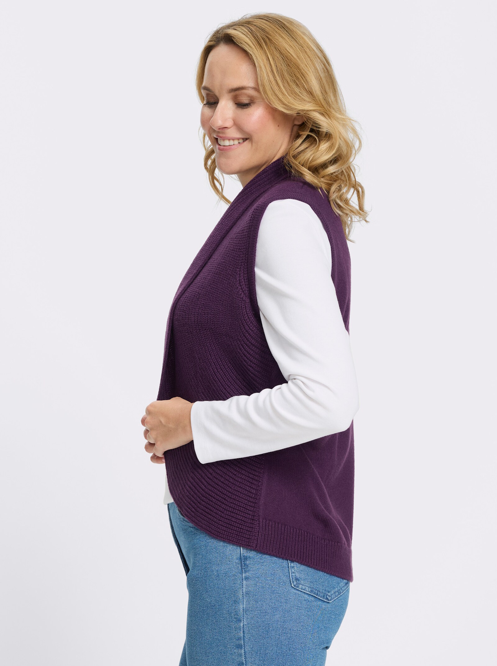 Strickweste mit Schalkragen - traube