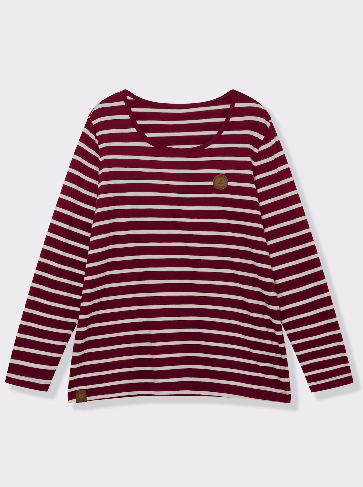 Ringelshirt mit Lederimitat-Patches - dunkelrot-ecru-gestreift