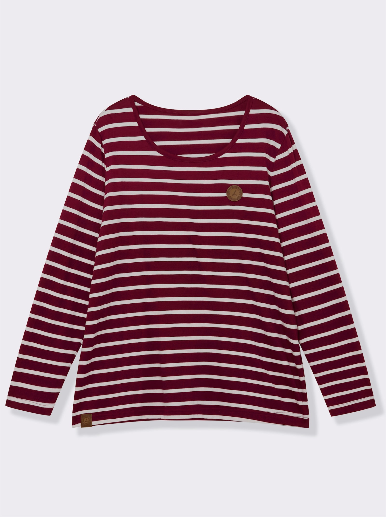 Ringelshirt mit Lederimitat-Patches - dunkelrot-ecru-gestreift