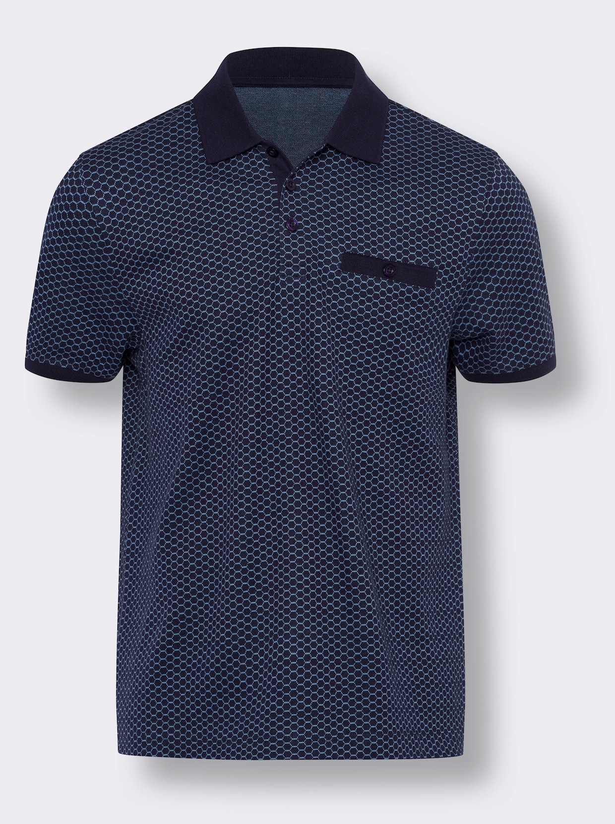 Kurzarm-Poloshirt - marine-mittelblau-bedruckt