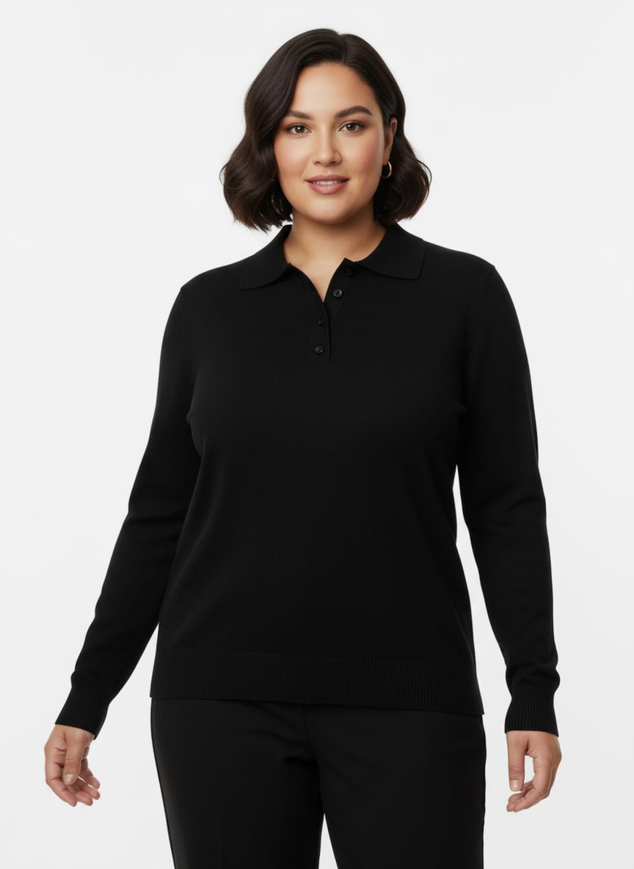 Polopullover mit kurzer Knopfleiste - schwarz