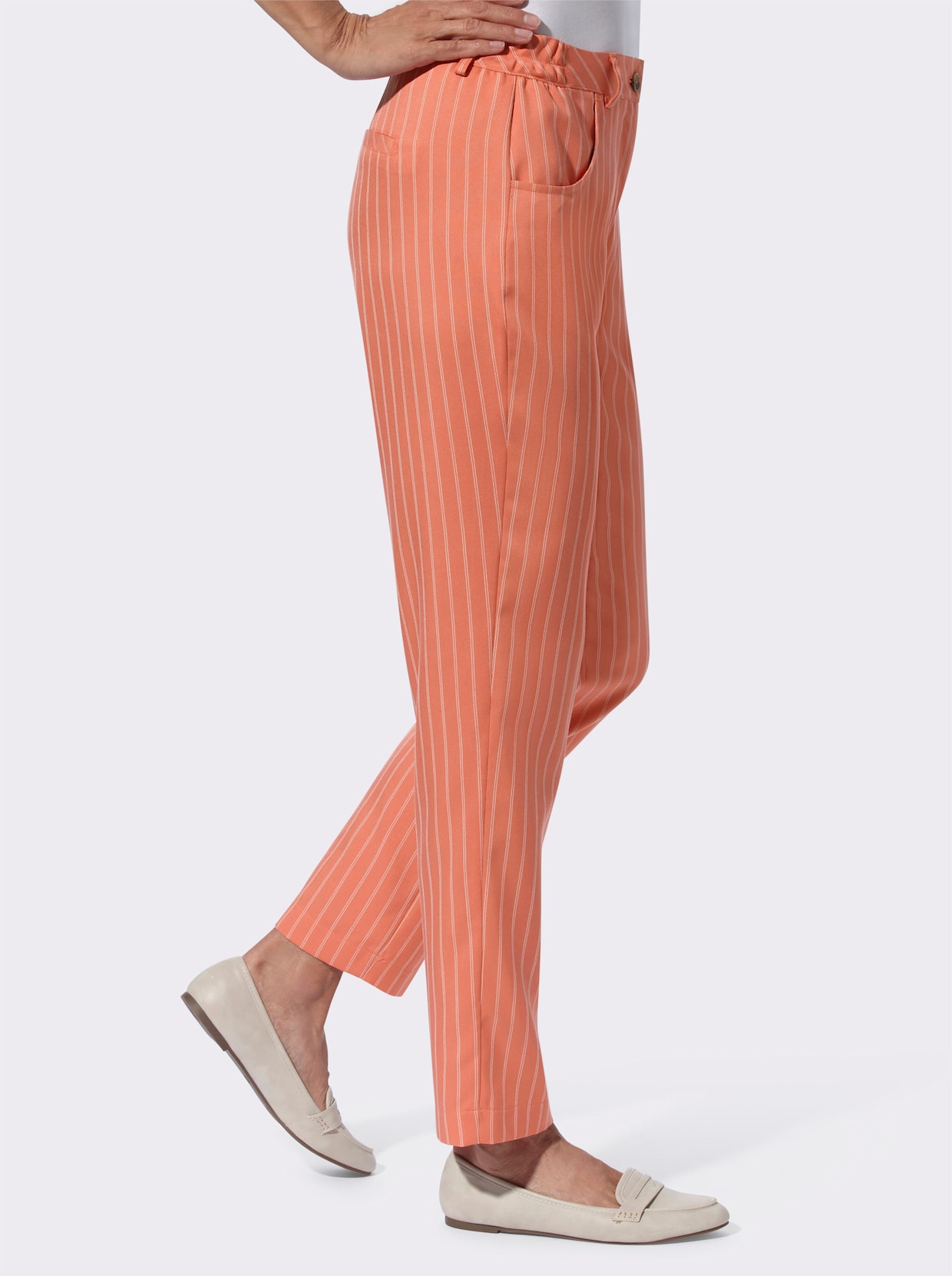 broek - papaja/ecru gestreept