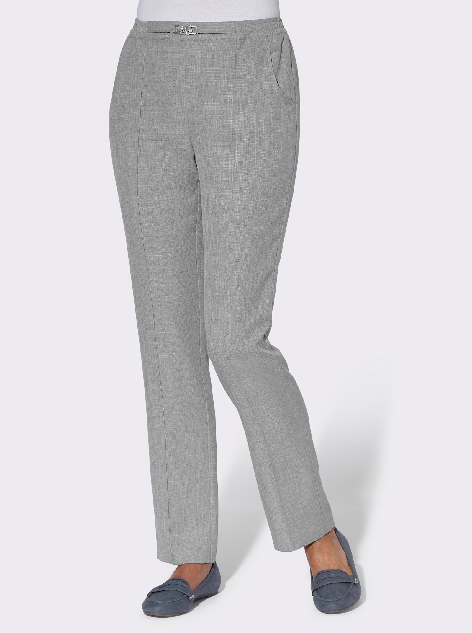 Schlupfhose mit Zierschnalle - steingrau-meliert