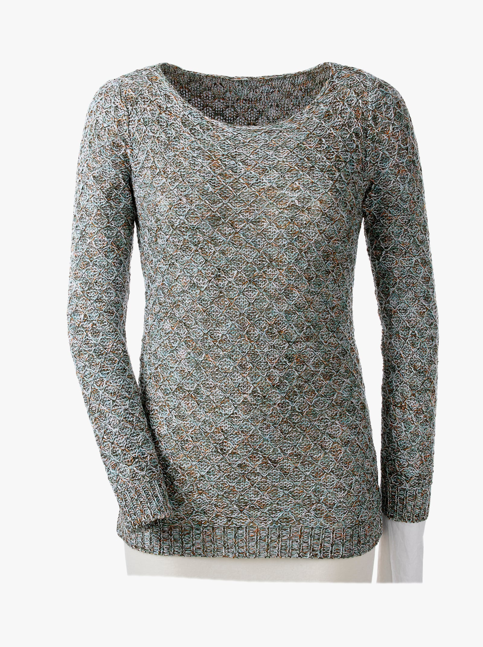 Pullover met ronde hals en meerkleurig garen - groen gedessineerd