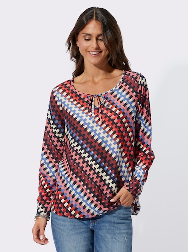 Schlupfbluse mit grafischem Muster - schwarz-flamingo-bedruckt